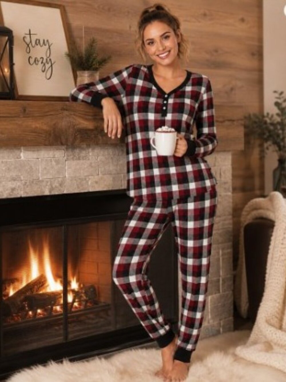 Cuddl Duds Sweater Knit Henley Plaid Pajama Set – XXL (22–24) – NWT